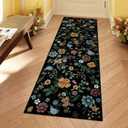 Floral Kitchen Washable Runner Rug 2'x6', Boho Hallway Runner Rug Non Slip with Rubber Backing, Black Soft Carpet Runners for Hallways Bedroom Entryway Laundry