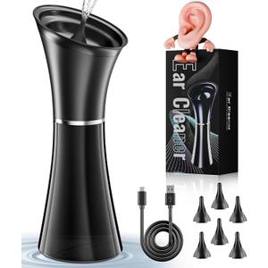 Ear Wax Removal - Electric Ear Cleaner with IPX7, Ear Cleaning Kit Effective & Safe Ear Wax Cleaner Irrigation Flushing System, 4 Pressure Modes, 6 Tips