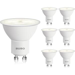 BUBO GU10 LED Bulb 6W Equivalent 50W, 4000K Cool White 650 Lumens, Non-Dimmable GU10 Bulb Replacement for Track Lighting, MR16 LED Bulb for Kitchen, Range Hood, Living Room, Bedroom, 6 Pack