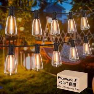 LED Outdoor String Lights 400ft Shatterproof Patio Lights with 212 Waterproof ST38 Vintage Bulbs(12 Spare), Dimmable Outside Hanging String Lights for Backyard Porch Balcony Party, Warm White