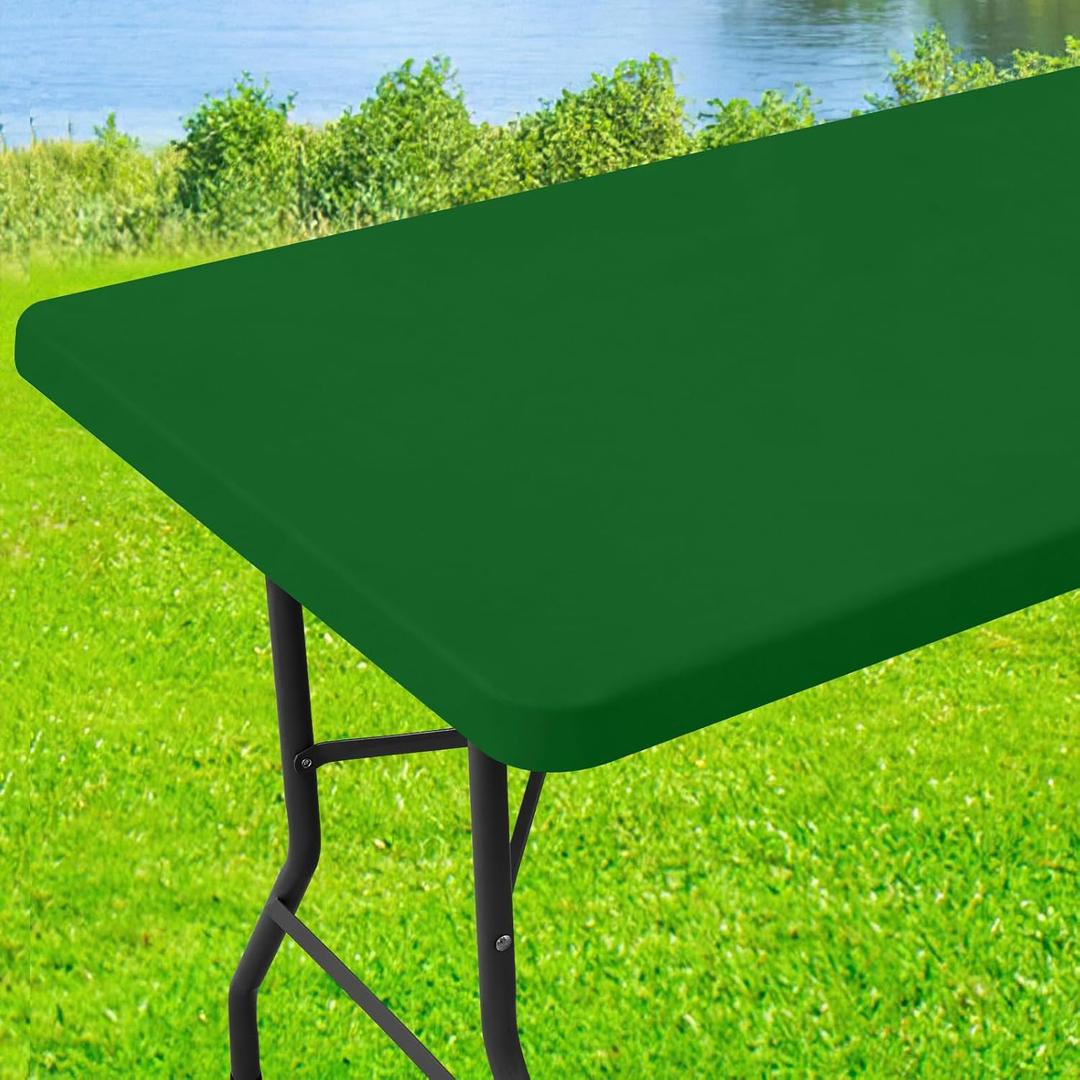 Spandex 6 Foot Rectangle Table Cloth, Elastic Fitted Tablecloths for Picnic, Stretch Washable Patio Table Cover for Outdoor, Camping, Banquet and Parties (Emerald Green, 30"x72")
