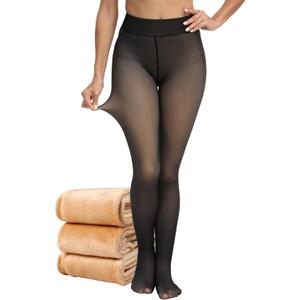 CHRLEISURE Women's Fleece Lined Tights - Fake Sheer Warm Pantyhose Thick Winter Leggings Size XS/S