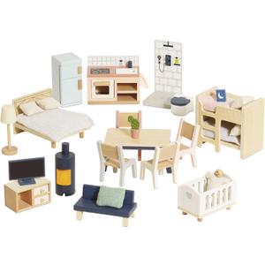 Le Toy Van - Wooden Dolls House Full Starter Furniture & Accessories Play Set for Dolls Houses | Girls or Boys Dolls House Furniture Sets - Suitable for Ages 3+ (Multicoloured)