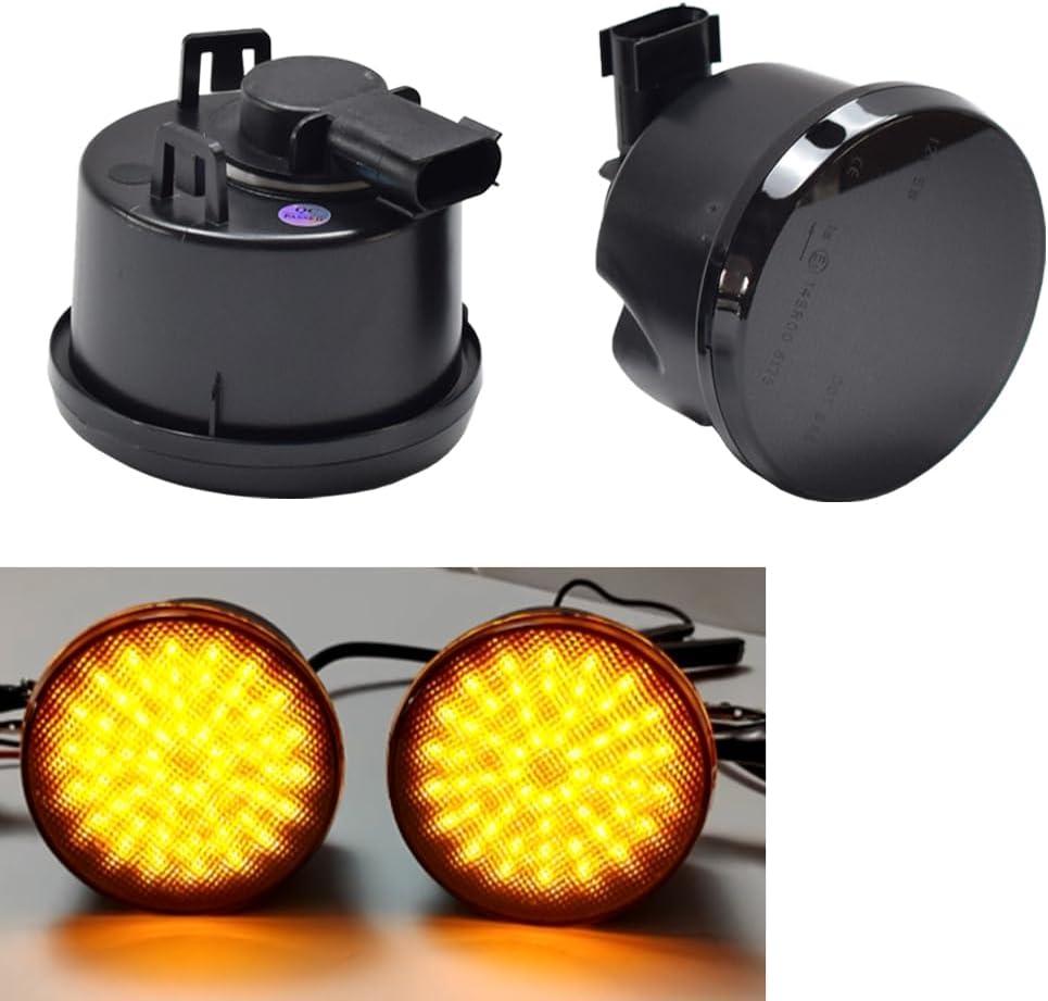 LED Turn Signal Light Parking Side Marker Lamp Fender Smoke Lens Compatible with Jeep Wrangler JK (Black)