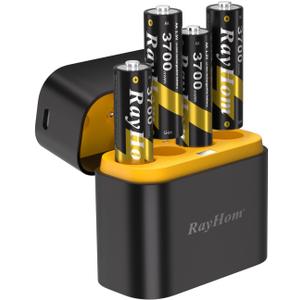 Rechargeable AA Lithium Batteries with Charger - 4 Pack Double A Batteries for Blink Camera, 1.5v Constant Output 3700mWh High Capacity, Cycle Times Up to 1600, with 4 Slot aa Li-Ion Battery Charger