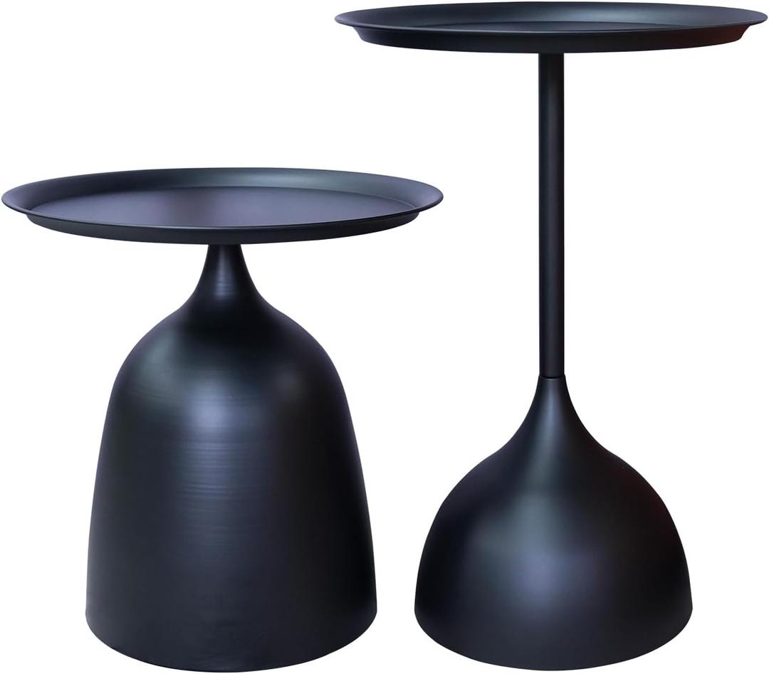 Benkyo Black Nesting Tables Pedestal Coffee Table Set of 2 Nesting Side Tables Round Metal End Table Small Circle Modern Sofa Table for Living RoomBlack