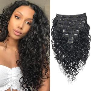 Water Wave Curly Clip In Human Hair Extensions 8 Pcs 20 Clips Brazilian Remy Hair 120g Wavy Curly Clip Ins Natural Black 22 Inches