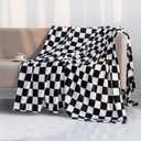 LOMAO Throw Blankets Flannel Blanket with Checkerboard Grid Pattern Soft Throw Blanket for Couch, Bed, Sofa Luxurious Warm and Cozy for All Seasons (Black, 50"x60")