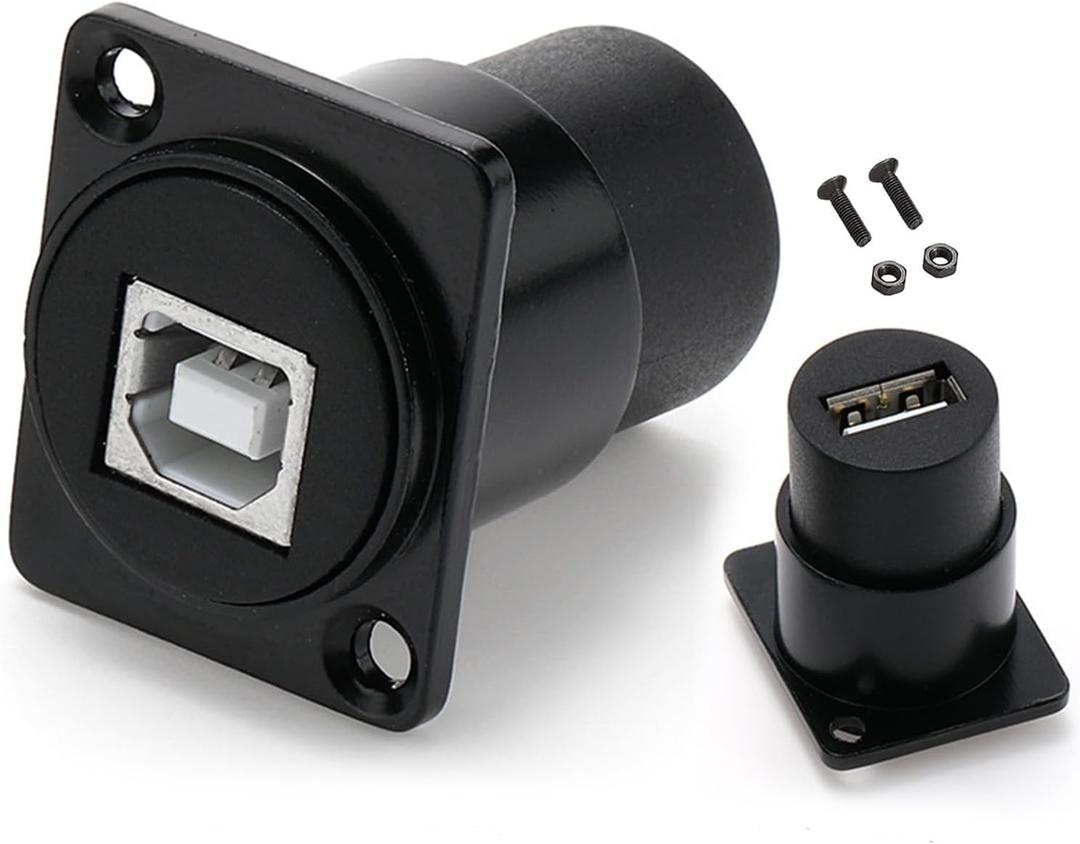 PENGLIN 2PCS USB B to A Panel Mount Connector, D Type USB 2.0 Female Feed Thru Coupler,USB B to USB 2.0 Printer Data Converter Adapter for Scanner External Hard Drive