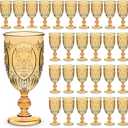 48 Pcs Plastic Goblets 7.5oz Vintage Goblet Plastic Wine Glasses Colored Retro Embossed Water Goblets for Wine Bar Juice Baby Shower Wedding Reception Grand Event Party (Amber)