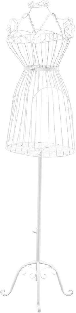 Metal Mannequin Female Wire Dress Form with Stand, Vintage Style Adjustable Manikin Torso Full Body for Women, Female Model Display Stand for Boutique Retail Store (White) (58in)
