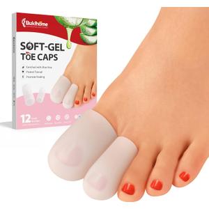 Bukihome Silicone Toe Protectors - 12 Pack Gel Toe Sleeves Toe Protectors - Toe Caps with Aloe Vera Essential Oils - Toe Cushions for Pain Relief, Toe Protection for Corns, Calluses (8L + 4S) (Multi-Size, Clear)