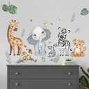 decalmile Jungle Animals Wall Decals Elephant Giraffe Safari Wall Stickers Baby Nursery Kids Room Living Room Wall Decor