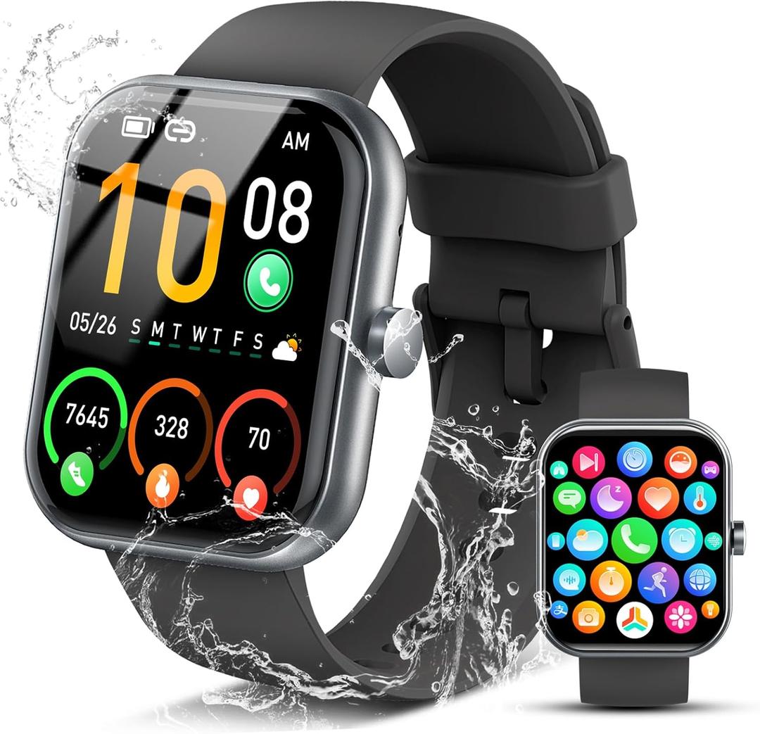 Smart Watch for Men Women, 1.96" HD Fitness Tracker Running Watch (Answer/Make Call), IP68 Waterproof,Pedometer, Sleep/Step/Activity/Heart Rate Monitor,110+ Sport Mode Smartwatch for iOS Android Phone (Black)