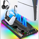 Rysker PS5/Slim/Pro Stand, PS5 Cooling Station Builtin 3Level Cooling Fan & Fast Charger for Disc & Digital, PS 5 Accessories with Safety Screw and Headset Holder