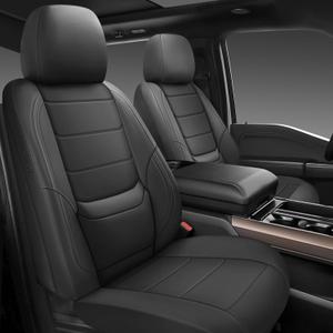 BABYBLU Leather Car Seat Covers,Universal 2 Pcs Front Seat Covers for Cars,Waterproof Automotive Seat Covers for Most Vehicles SUV Pick-up Truck (Black, Full Set)