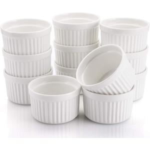 Foraineam Set of 12 Porcelain Ramekins Bakeware, 4 Ounce White Souffle Dishes Dessert Custard Baking Cups for Baking, Cooking, Serving