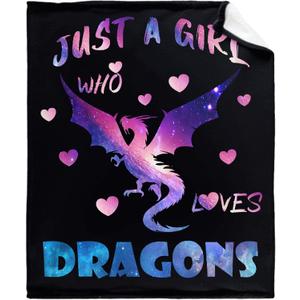 Just A Girl Who Loves Dragons Blanket Flannel Fleece Throw Blanket Microfiber Lightweight Soft Cozy for Couch Sofa Bed All Season Personalized Gift to Girls Women 60"x50" for Teens
