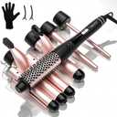 Curling Iron Set 5 in 1,MAXT Curling Wand Set Interchangeable Triple Barrel Curling Iron and Curling Brush Ceramic Barrel Wand Curling Iron(0.35-1.25) (Pink)
