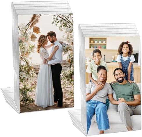 Tucnoeu Set of 12 Acrylic Clear Picture Frame, 4 x 6 Acrylic Picture Frames, Vertical Slanted Clear Display Stand with Inserts for Home Office