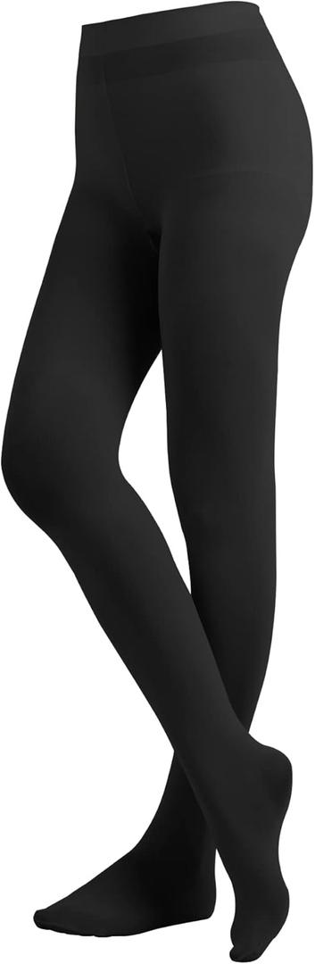 EMEM Apparel Women's Solid Colored Opaque Microfiber Footed Tights (Black)
