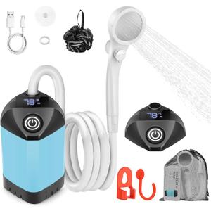 Portable Shower for Camping with 7800mAh Battery, Rechargeable Camping Shower with Intelligent LED Display, 3 Spray Modes, IPX8 Waterproof Outdoor Camp Pump for Hiking, Travel, Car, Pet, usually