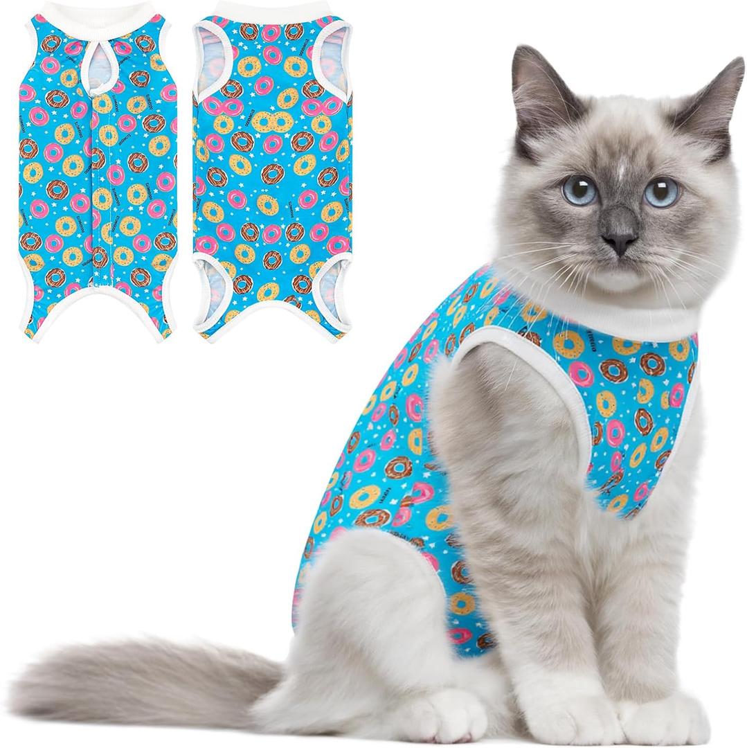 Coppthinktu Cat Recovery Suit Female Cats Onesie for Cats, Breathable Cat Surgery Suit for Surgical Abdominal Wounds Skin Diseases, Cute Kitten Spay Recovery Suit E-Collar Alternative Anti Licking, Large