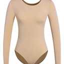 DANSHOW Women and Girls Nude Seamless Long Sleeve Undergarment Flesh Dance Ballet Leotard (Long,8A15) L/XL