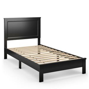 SlickBlue Twin Size Wooden Bed Frame with Headboard, Slatted Platform, Extra Legs for Strong Support