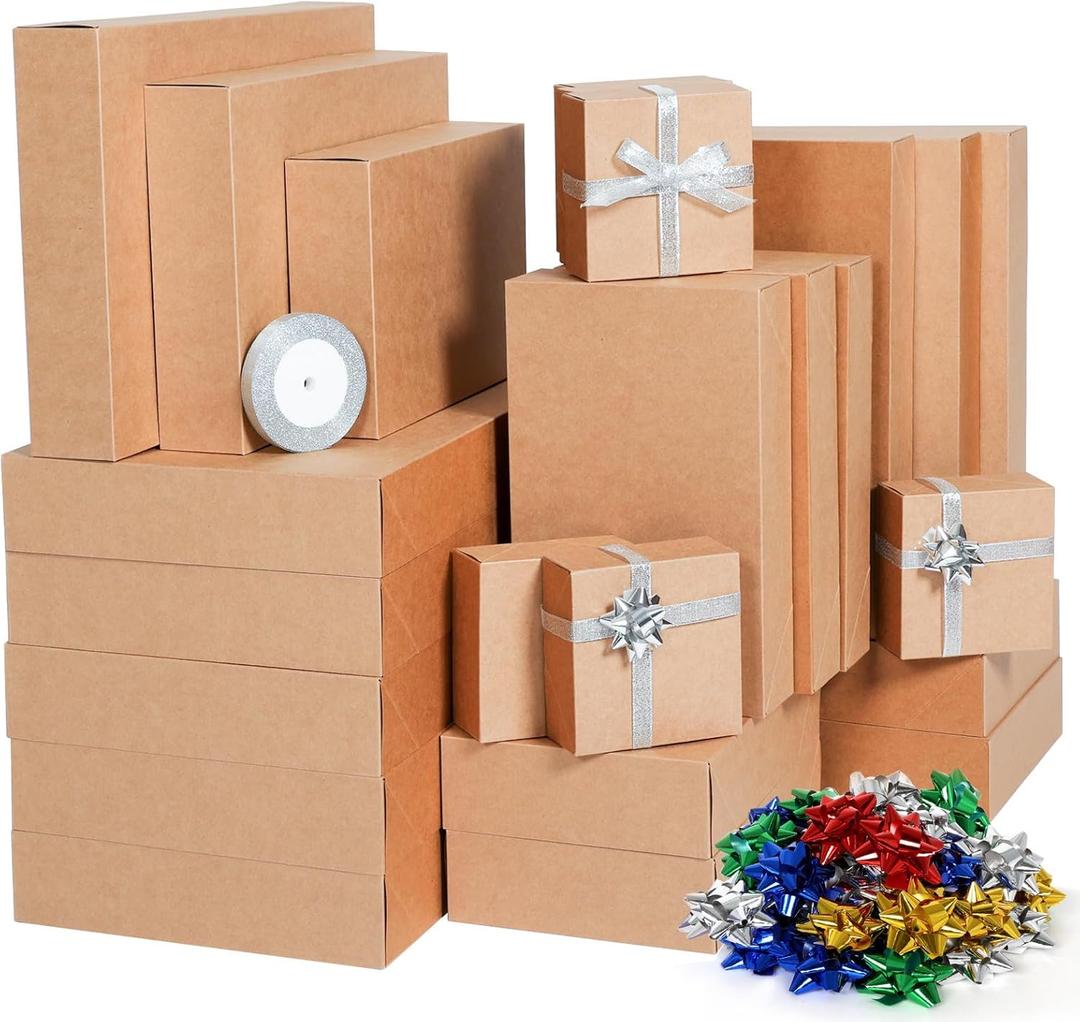joyhalo 24 Pack Gift Boxes with Lids for Presents - Assorted Size Kraft Christmas Gift Boxes Bulk for Clothes, Shirts, Robes, Coats, Sweaters, Xmas Holiday Present Gift Wrapping
