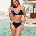 RIHOAS Bikini Sets for Women Two Piece Swimsuit Triangle Top String Mid Rise Bottom Cheeky Bathing Suit (S)