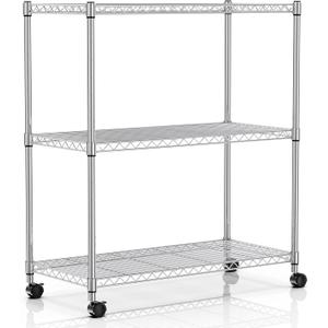Simple Deluxe 3-Tier Heavy Duty Storage Shelves 750Lb Capacity, 24.02" D x 13.78" W x 29.92" H Adjustable Shelving Unit with Wheels, Chrome