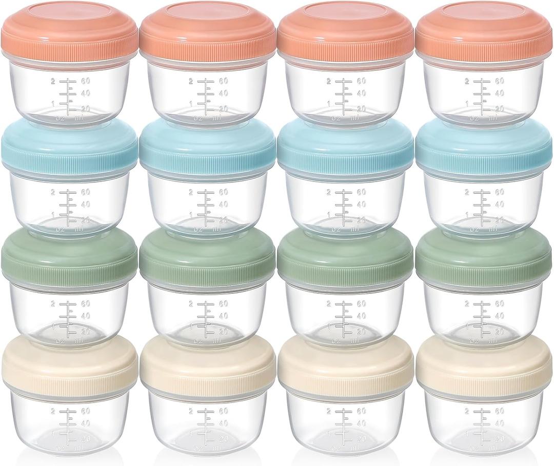VITEVER [16 Pack] 4 oz Small Containers with Lids, Reusable Plastic Jars for Snack and Puree, Salad Dressing Container to Go, Deli Containers, Freezer Baby Food Containers, Dishwasher Safe, BPA Free