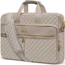 MOSISO 16 inch Laptop Bag, Laptop Briefcase Messenger Compatible with MacBook Pro 16/Air 15, HP, Dell, Lenovo, Square Quilted Computer Bag Work Office Business with 3 Pockets & Strap, Taupe Brown