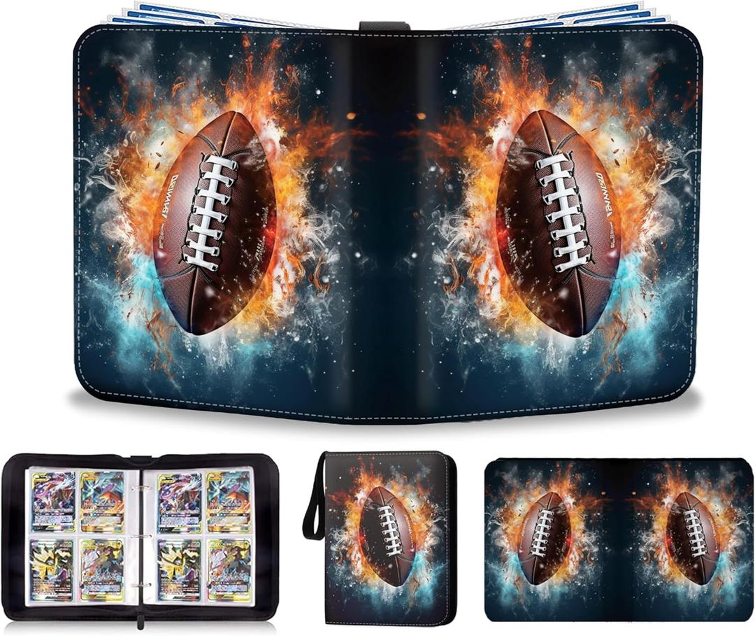 2026 Football Card Binder Trading Card Binder Holder 400 Pockets, Fits 400 Cards with 50 Removable Pages, Football Cards Gifts Collector Album with Zipper Storage Display Case