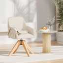 Furniliving Mid Century Modern Swivel Accent Chair for Living Room, Wood Desk Chair with Arms Mid Back Arm Chairs Upholstered Vanity Chair No Wheels for Home Office/Bedroom, Faux Linen Beige