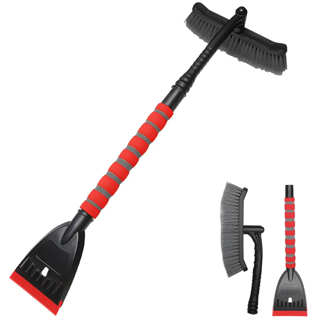 39" Snow Brush & Ice Scraper for Car Windshield, 2-in-1 Detachable Ice Scraper with 360° Pivoting Brush Head, Extendable Snow Removal Tool Winter Accessories for Cars Trucks SUVs (Red)