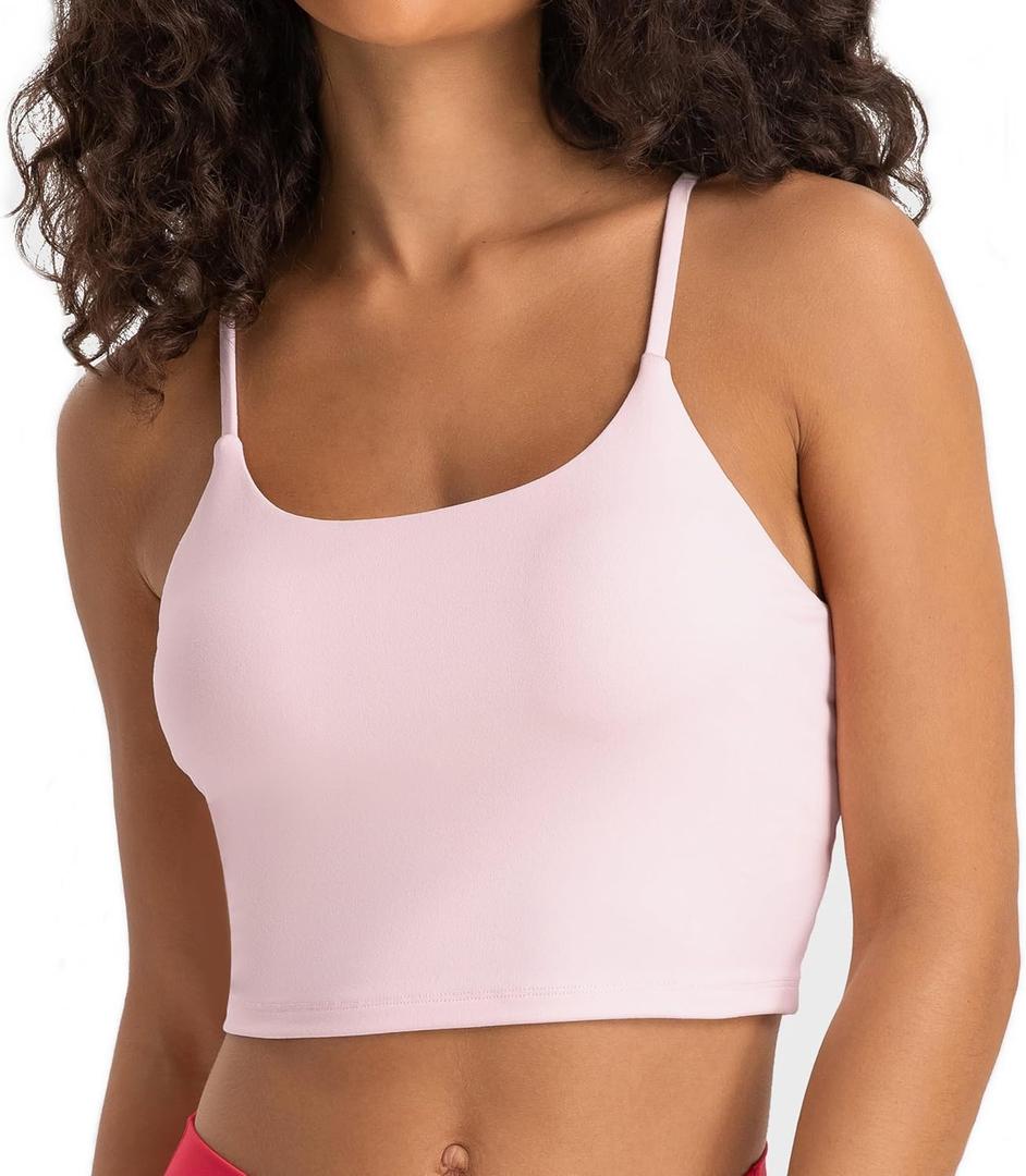Lemedy Women Padded Sports Bra Fitness Workout Running Shirts Yoga Tank Top (Small, Light Pink)