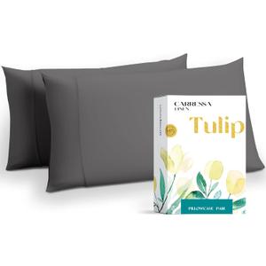 Carressa Linen Luxury Egyptian Cotton King Pillow Cases Set of 2-800 Series Tulips Collection Pillowcases for Sleeping (Dark Grey), Soft, Cooling Pillow Cover, Staple Hotel Quality Pillowcases