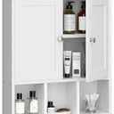 Shintenchi Bathroom Wall Cabinet with Door, Over The Toilet Medicine Cabinet with Adjustable Shelf & Open Shelf, White