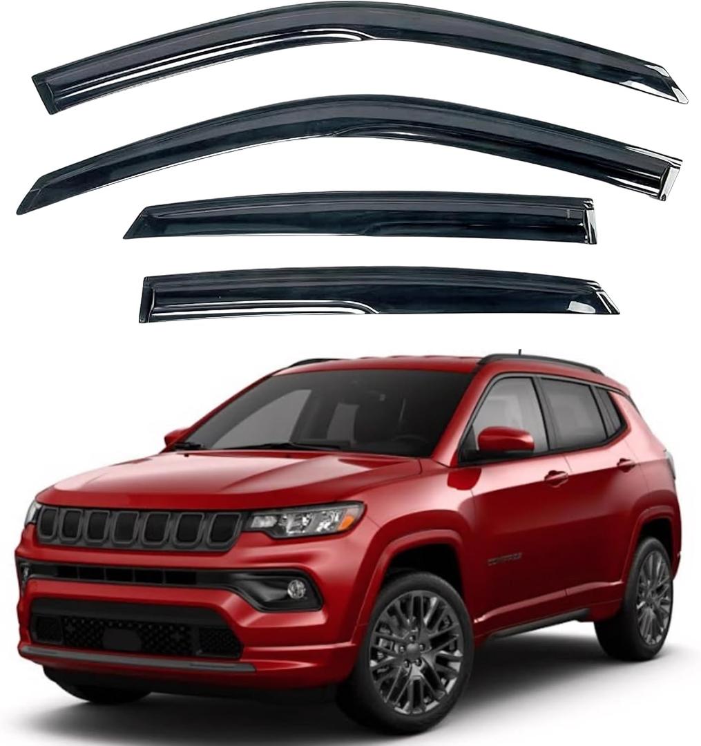 KPY Window Visor Compatible with Jeep Compass 2017-2024, 4PC Rain Guard Side Window Vent Deflectors Tape-On Mugen Style, 2017 2018 2019 2020 2021 2022 2023 2024