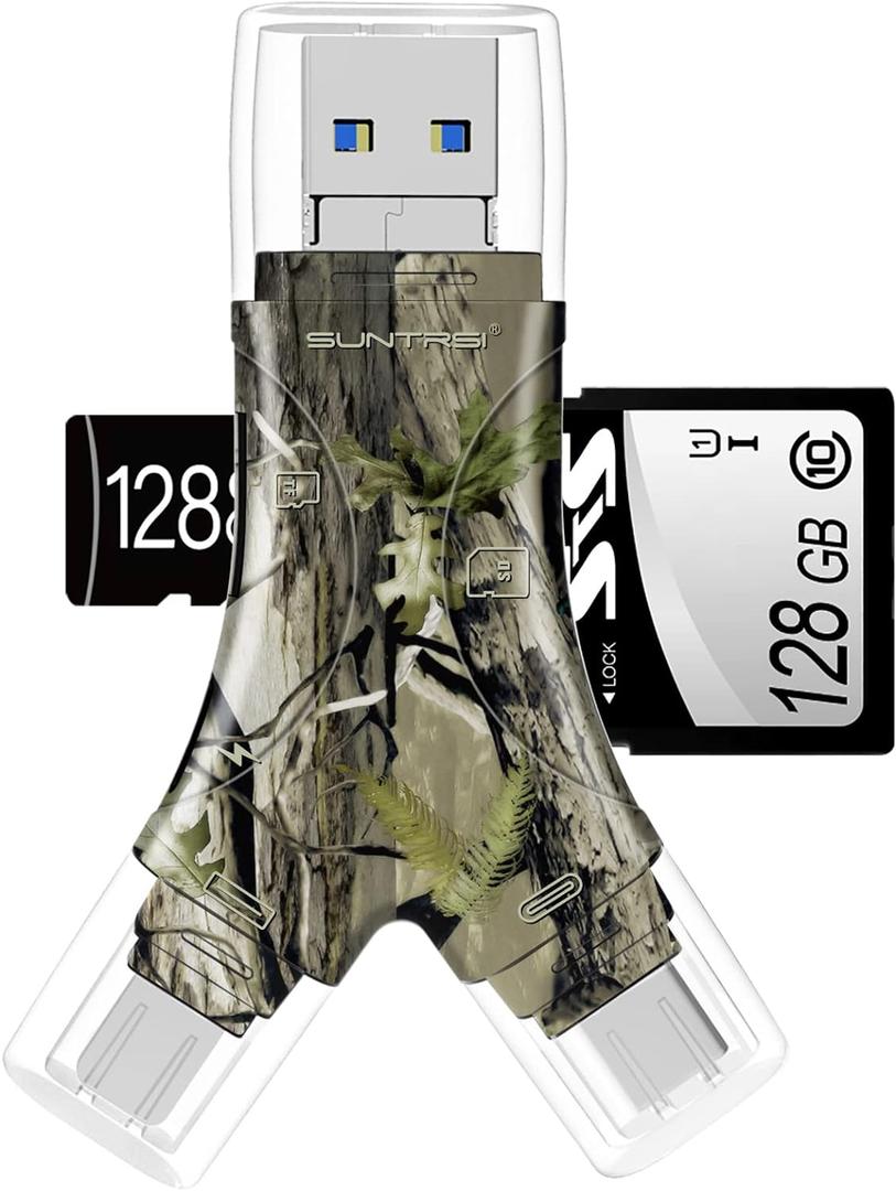 SD Card Reader for iPhone/ipad/Android/Mac/Computer/Camera,4 in1 Micro SD Card Reader Trail Camera Viewer, Portable Memory Card Reader SD Card Adapter for SD and TF Cards (Camo)