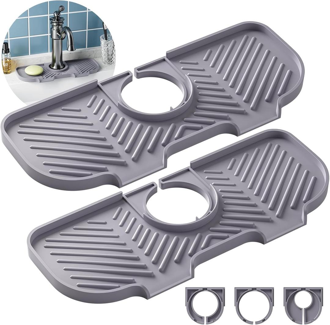 2 Pack Faucet Mat for Kitchen Sink6 Slope Sink Splash GuardSplash Guard for Kitchen SinkKitchen Sink Splash Guard for Dish Soap Sponge HolderSilicone Faucet Guard & Draining Mat-Purple