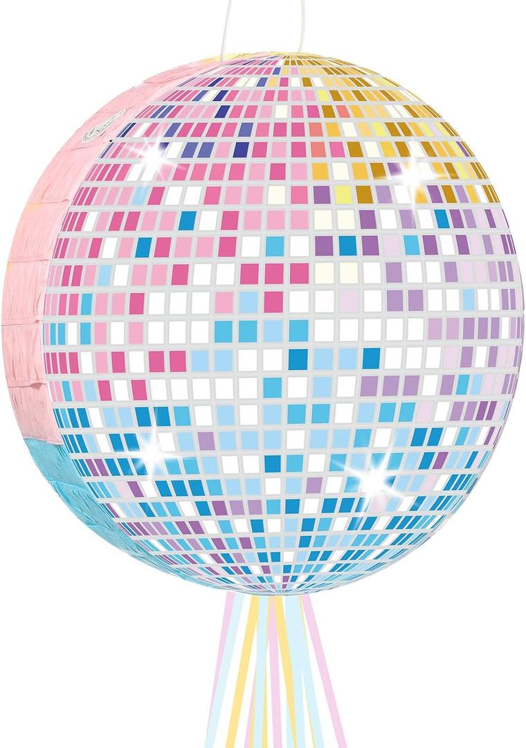 Aoriher Disco Ball Piata Singer Party Decoration Colorful Disco Party Piatas with Stick Blindfold for Birthday New Years Bachelor Music Lover Fans Game Supplies 12.4 x 12.4 x 2.76 Inch