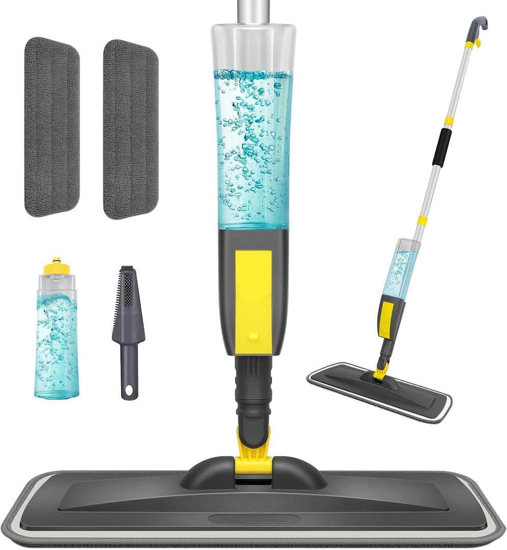 NileHome Mops for Floor Cleaning, Spray Mop with 400ml Refillable Bottle and 2 Replacement Pads Dry Wet for Household or Commercial Use Dust Mop for Hardwood Laminate Tile Ceramic