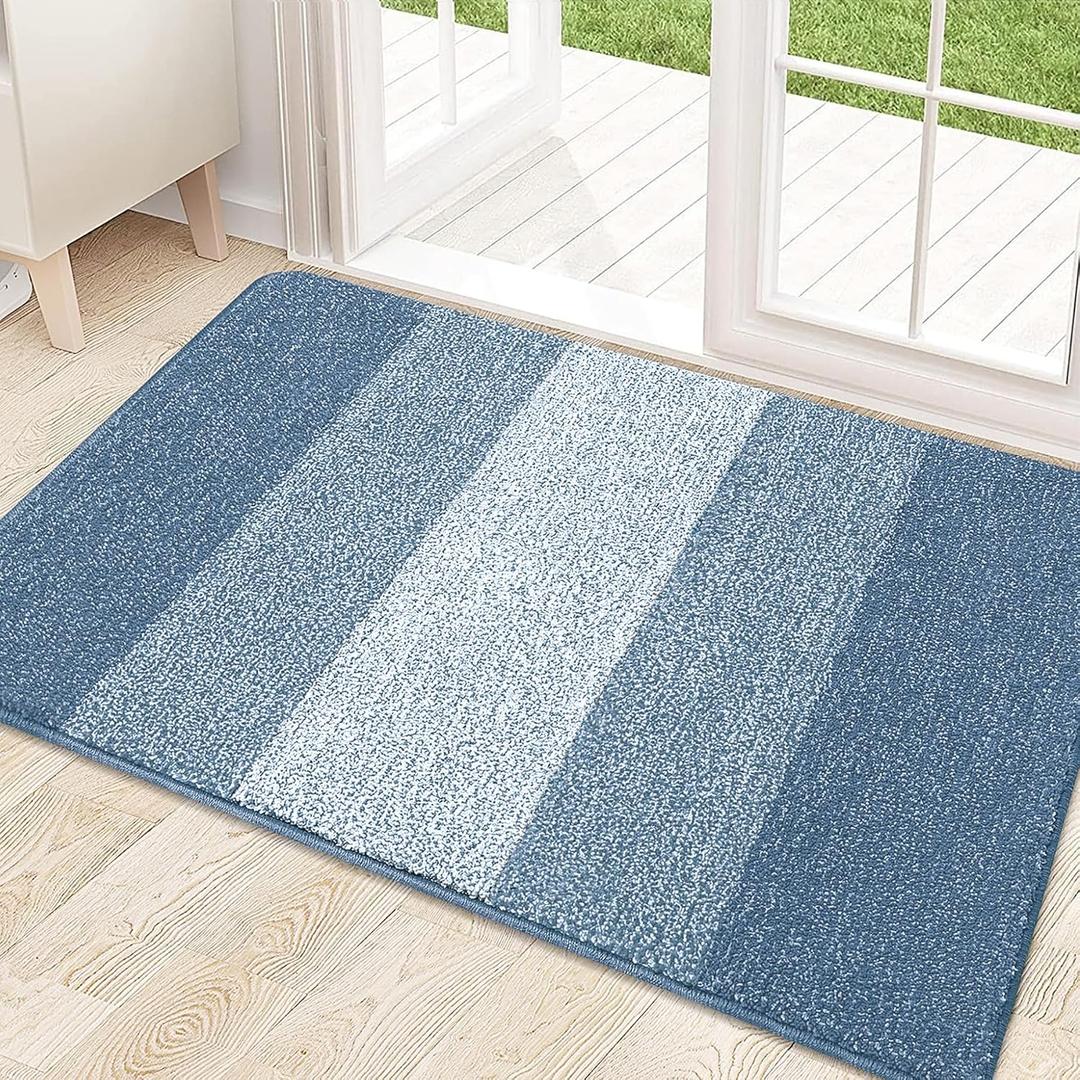 2 x Kitinjoy Indoor Outdoor Door Mat, 32x20 Non-Slip Absorbent Dirt Trapper, Low-Profile Washable Inside Entrance Front Floor Mat, Sturdy Soft Entry Doormats for Entryway, Light Blue