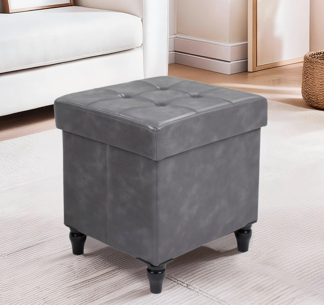 GLAXYFUR Storage Ottoman Bench, 15 Inches Foldable Ottoman Foot Stool with Legs, PU Leather Footrest for Living Room, Bedroom, Dorm