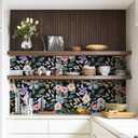 Black Floral Vintage Peel and Stick Wallpaper, Boho Colorful Renter Friendly Contact Paper for Bathroom, Kitchen, Botanical Removable Wall Decor for Cabinet, Countertop, Shelf Liner, 17.5 x 118