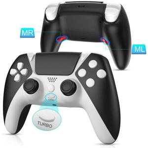 Upgrade for PS Controller Wireless with Back Paddles,No Drift Remote Control,Turbo,Vibration,3D Joystick,1200mAh Battery, Gift for Christmas