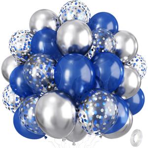 Navy Blue and Silver Balloons, 12 Inch Dark Midnight Blue Metallic Silver Latex Balloons Set for Boys Baby Shower Men Birthday 2026 Graduation Fathers Day Anniversary Denim Party Decorations